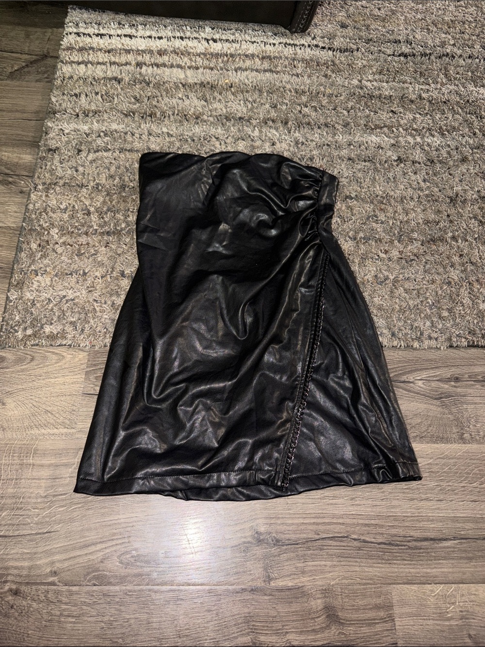 Fashion Nova Black Strapless Faux Leather Mini Dress